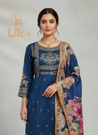 3Pc Embroidered Winter Khaadi Short Frock, Plazo, Dupatta