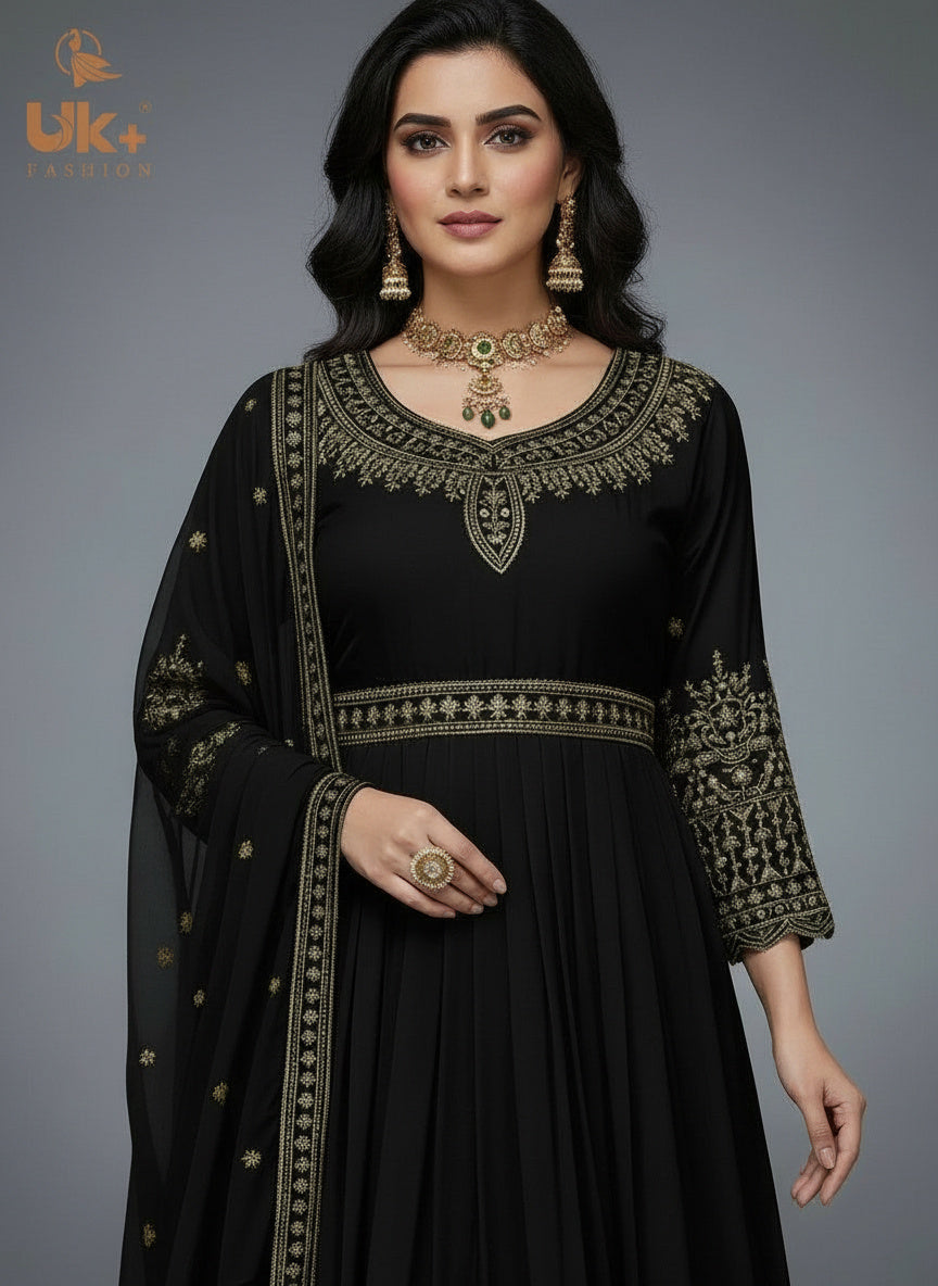 3Pc Embroidered Chiffon, frock, Shalwar and Dupatta