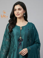 3Pc Embroidered Sheesha Silk Shirt, Plazo, Dupatta