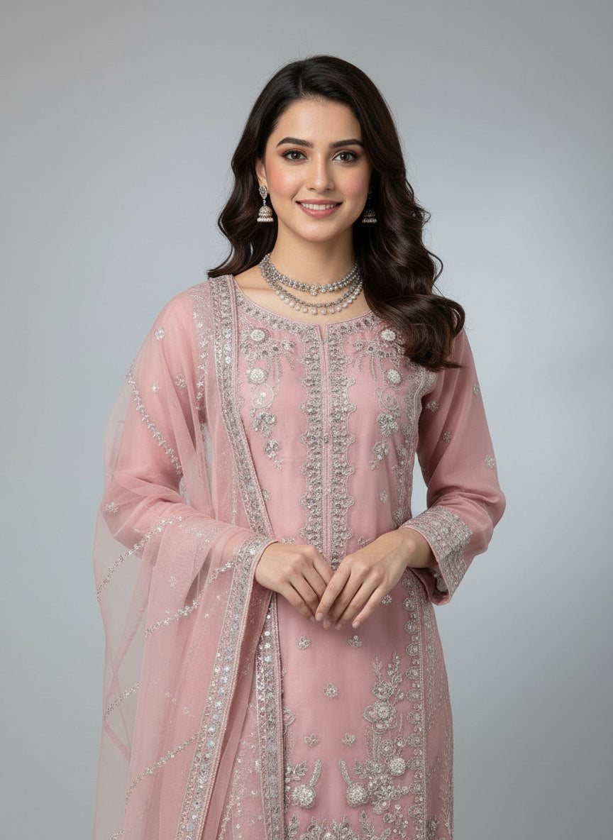 3Pc Embroidery Organza, Shirt Plazo and Dupatta