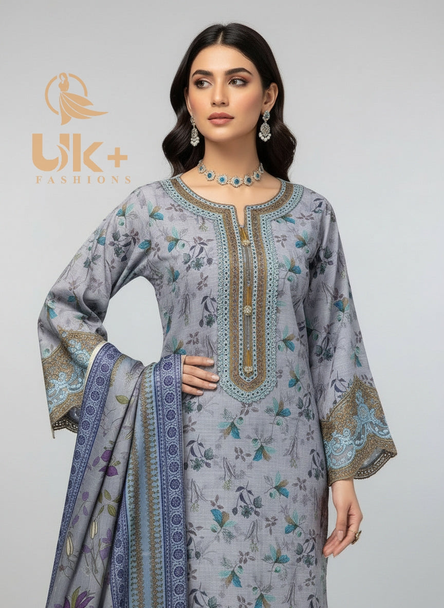 3Pc Printed Khaddar Shirt, Shalwar, Dupatta