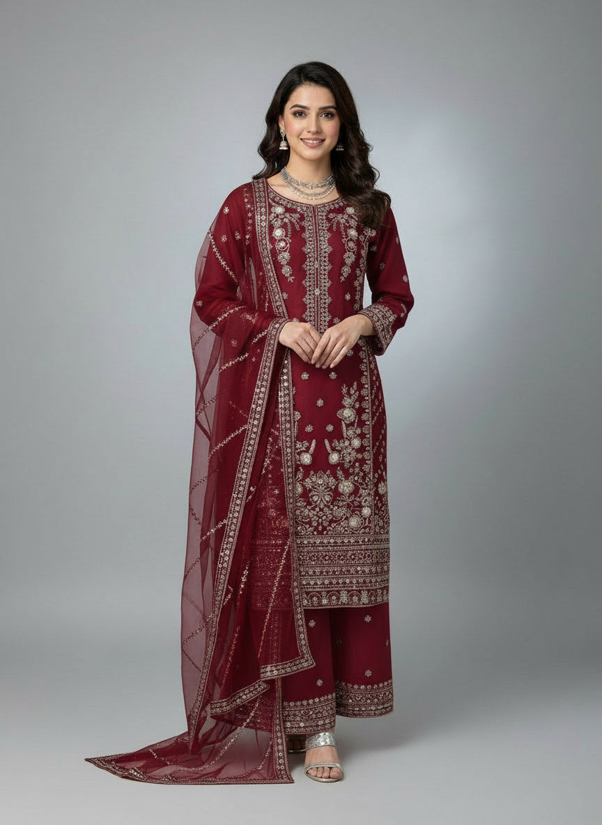 3Pc Embroidery Organza, Shirt Plazo and Dupatta