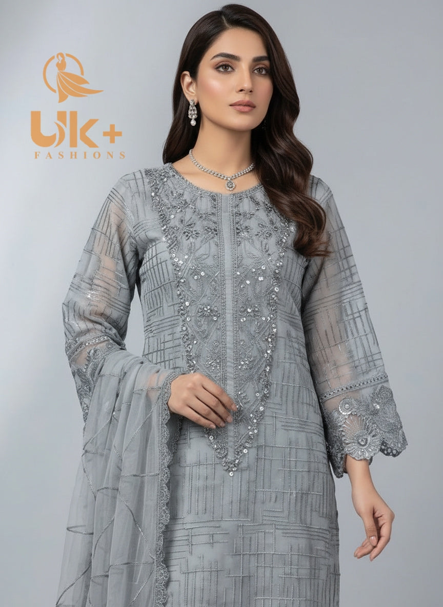 3Pc Embroidered Organza Shirt, Shalwar, Dupatta