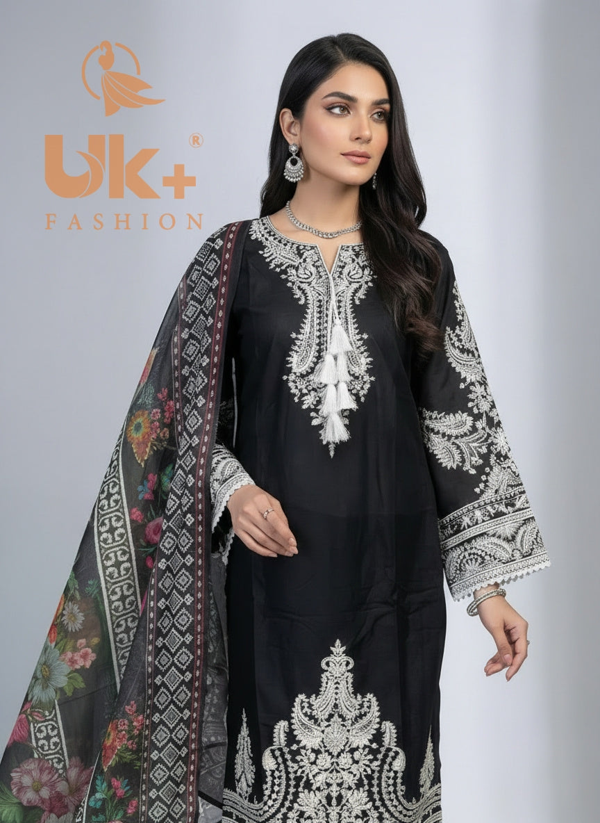 3Pc Embroidered Cotton Shirt, Plazo , Dupatta,