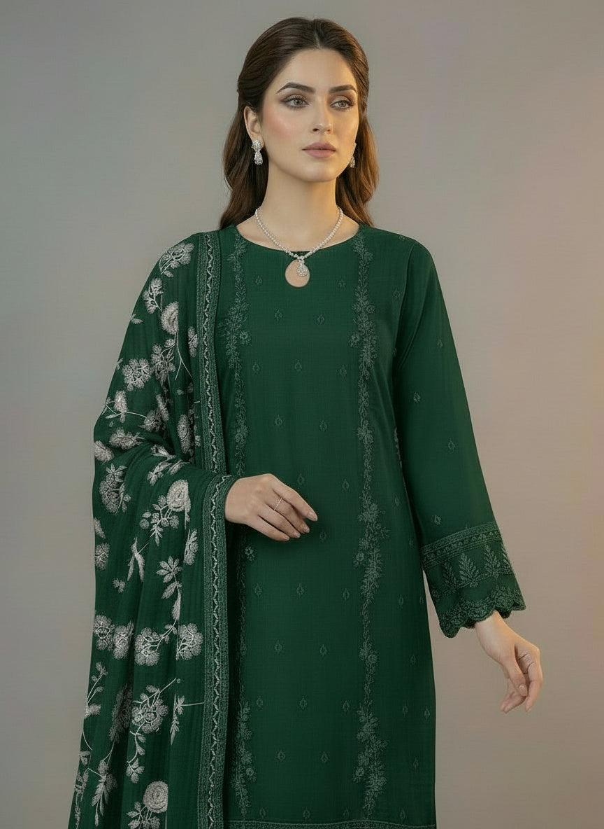 3Pc Embroidered Chiffon Shirt, Shalwar and Dupatta