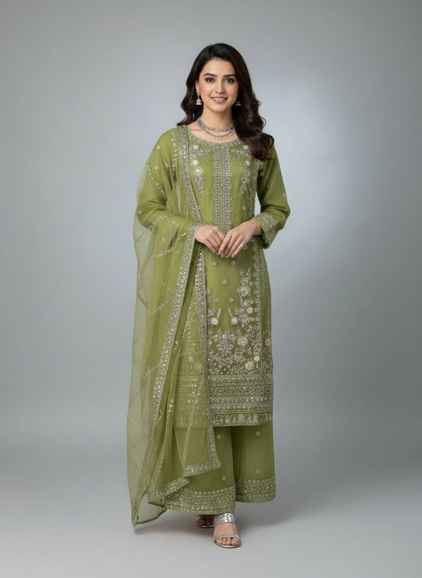 3Pc Embroidery Organza, Shirt Plazo and Dupatta