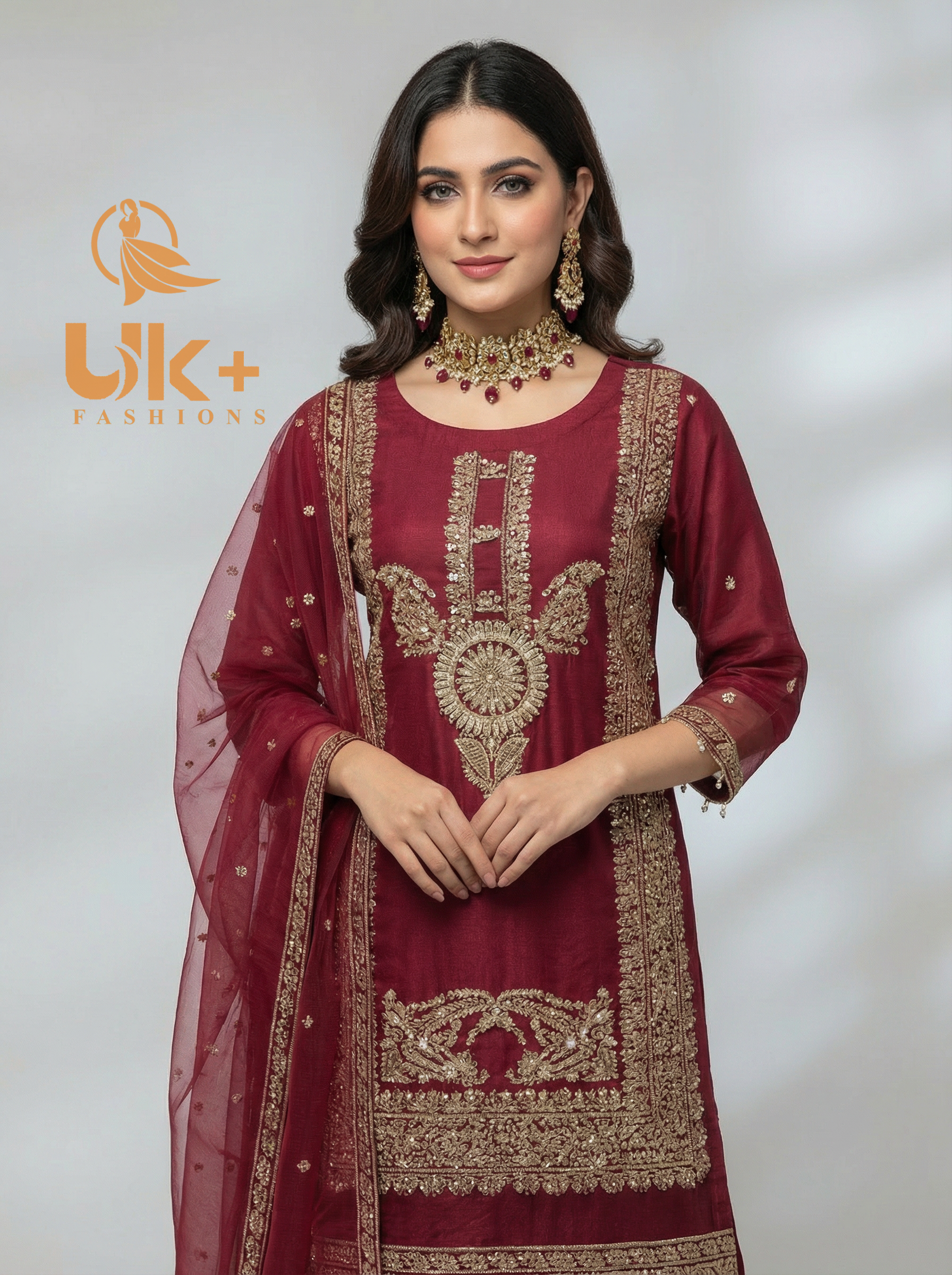 3Pc Embroidered Organza Crash Plazo, Shirt Dupatta