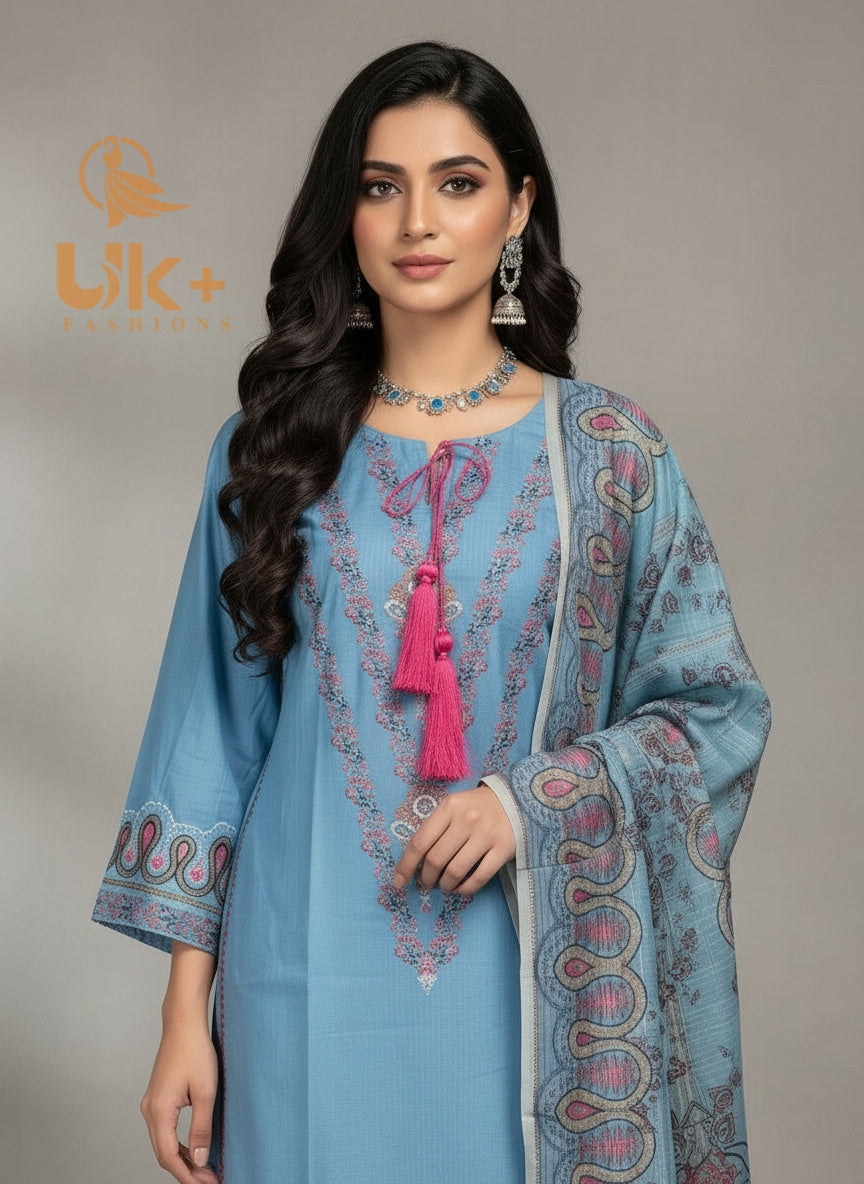 3Pc Embroidered Cotton Shirt, Shalwar, Dupatta