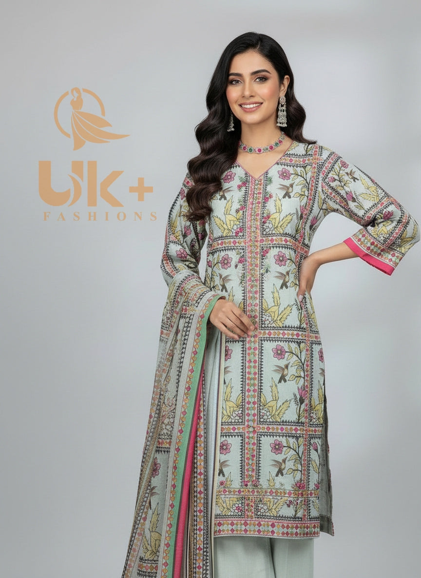 3Pc Bona Dora Printed Shirt, Plazo, Dupatta