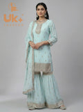 3Pc Embroided Chiffon Shirt, Gharara, Dupatta