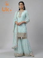 3Pc Embroided Chiffon Shirt, Gharara, Dupatta