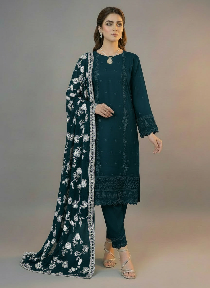 3Pc Embroidered Chiffon Shirt, Shalwar and Dupatta