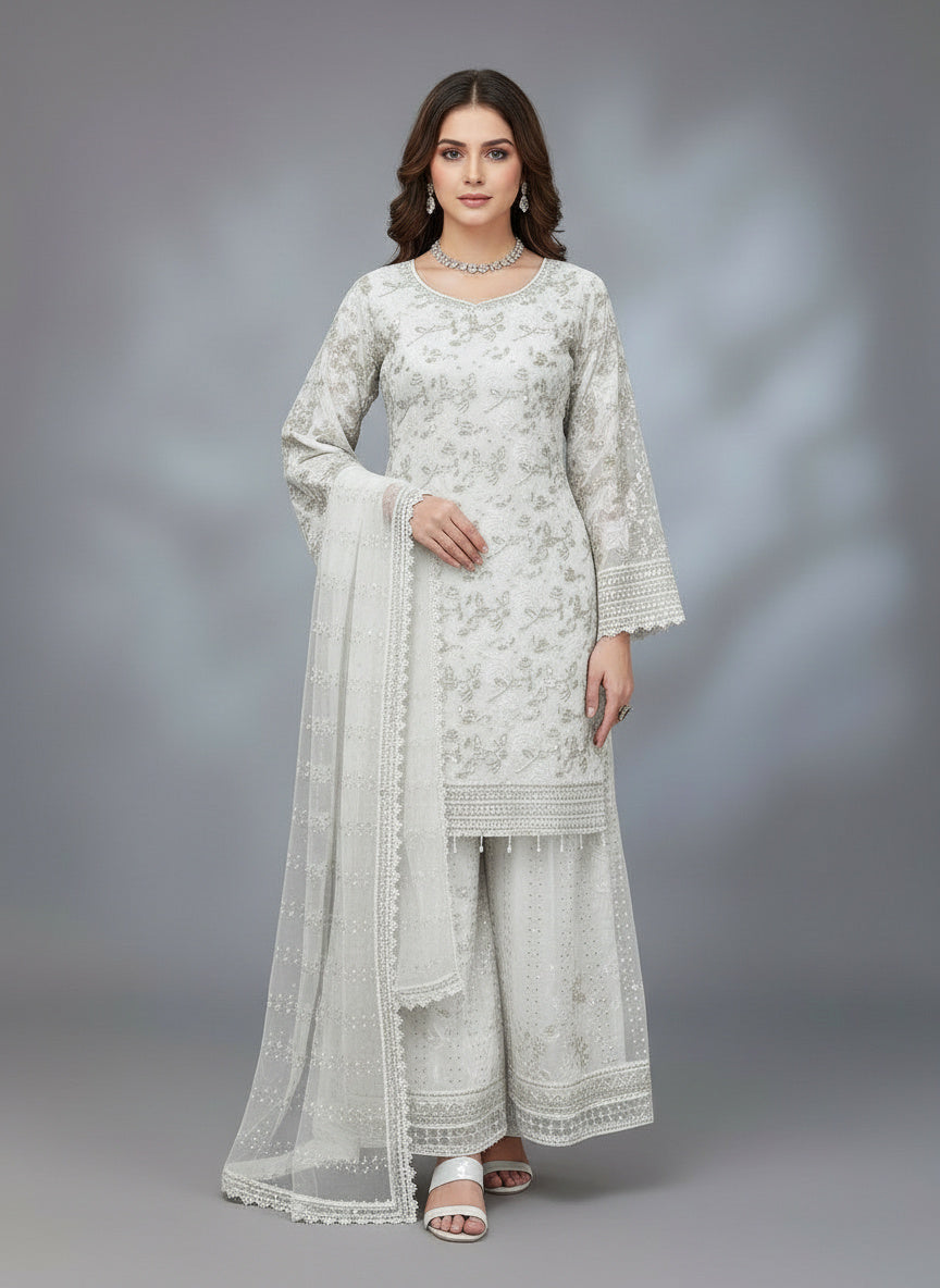 3Pc Embroidered Organza Plazo, Shirt, Plazo, Dupatta