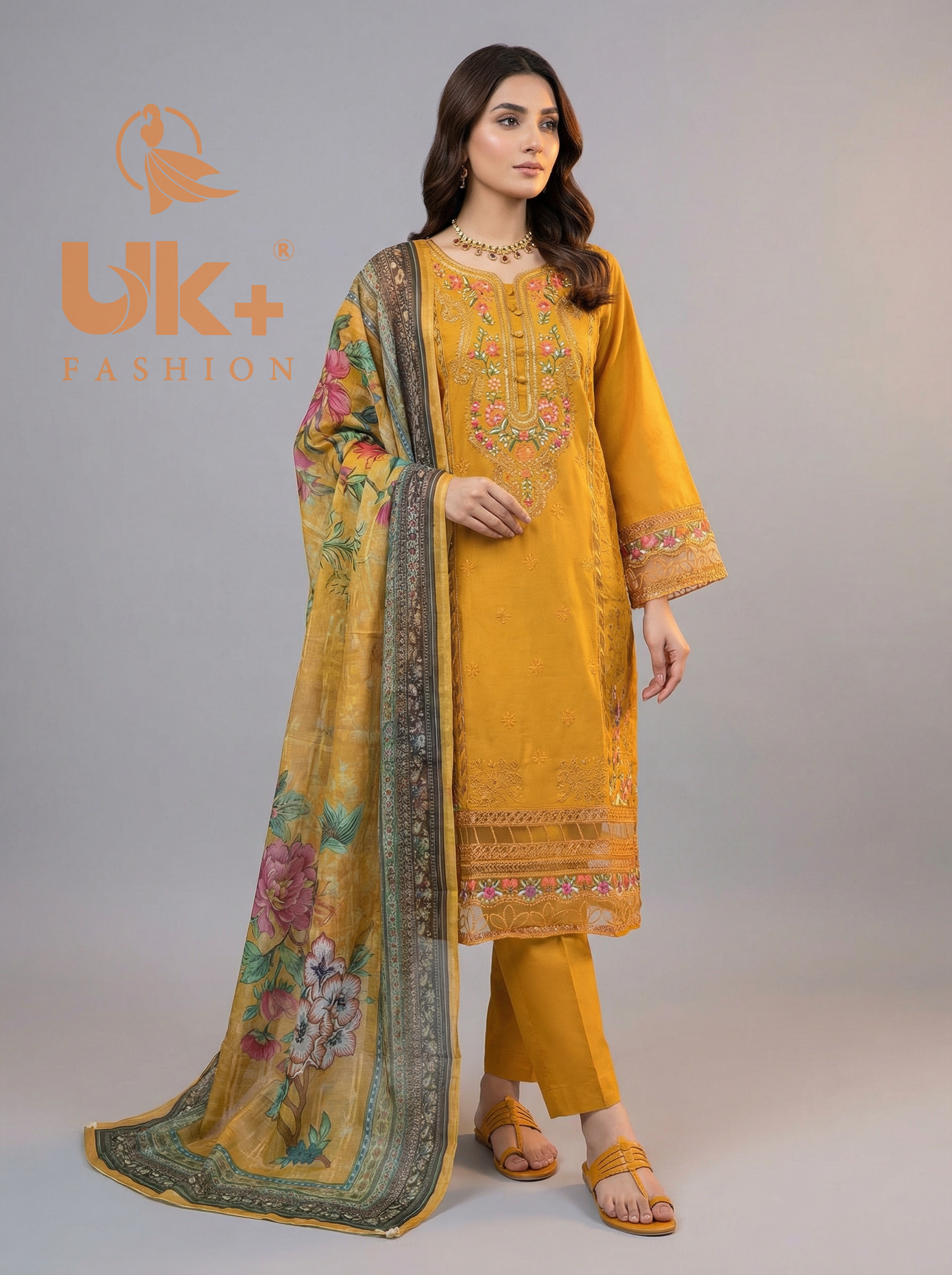 3Pc Embroidered Cotton Shirt, Trouser, Dupatta