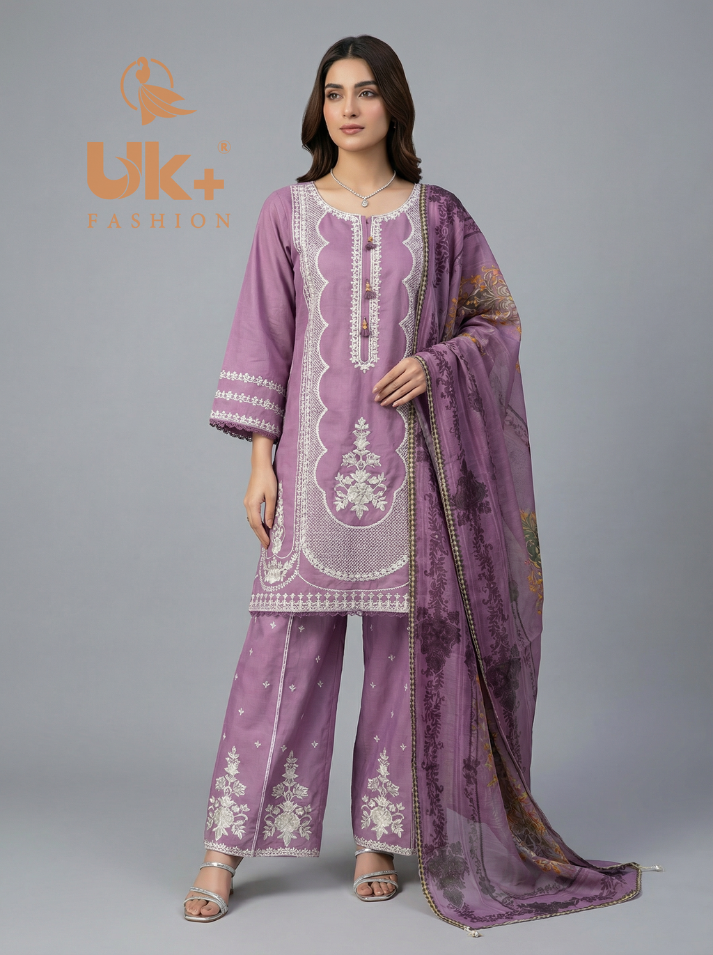 3Pc Embroidered Cotton Shirt, Plazo, Dupatta