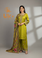 3Pc Embroidered Winter Khaadi Shirt, Plazo, Dupatta