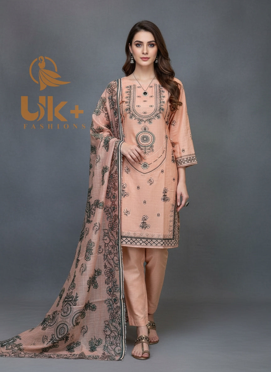 3Pc Embroidered Cotton Shirt, Shalwar, Dupatta