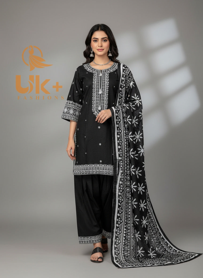 3Pc Embroidered Khaddar Shirt, Farshi Shalwar, Dupatta