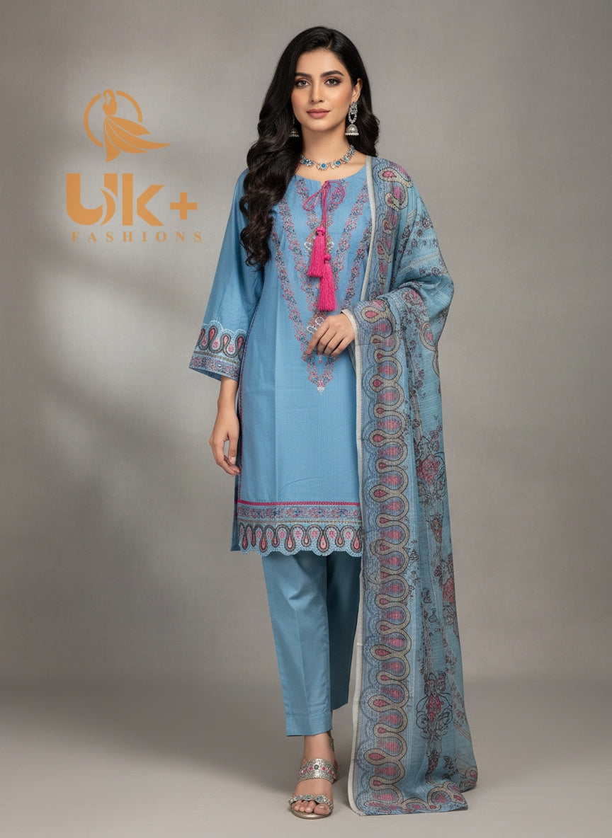 3Pc Embroidered Cotton Shirt, Shalwar, Dupatta