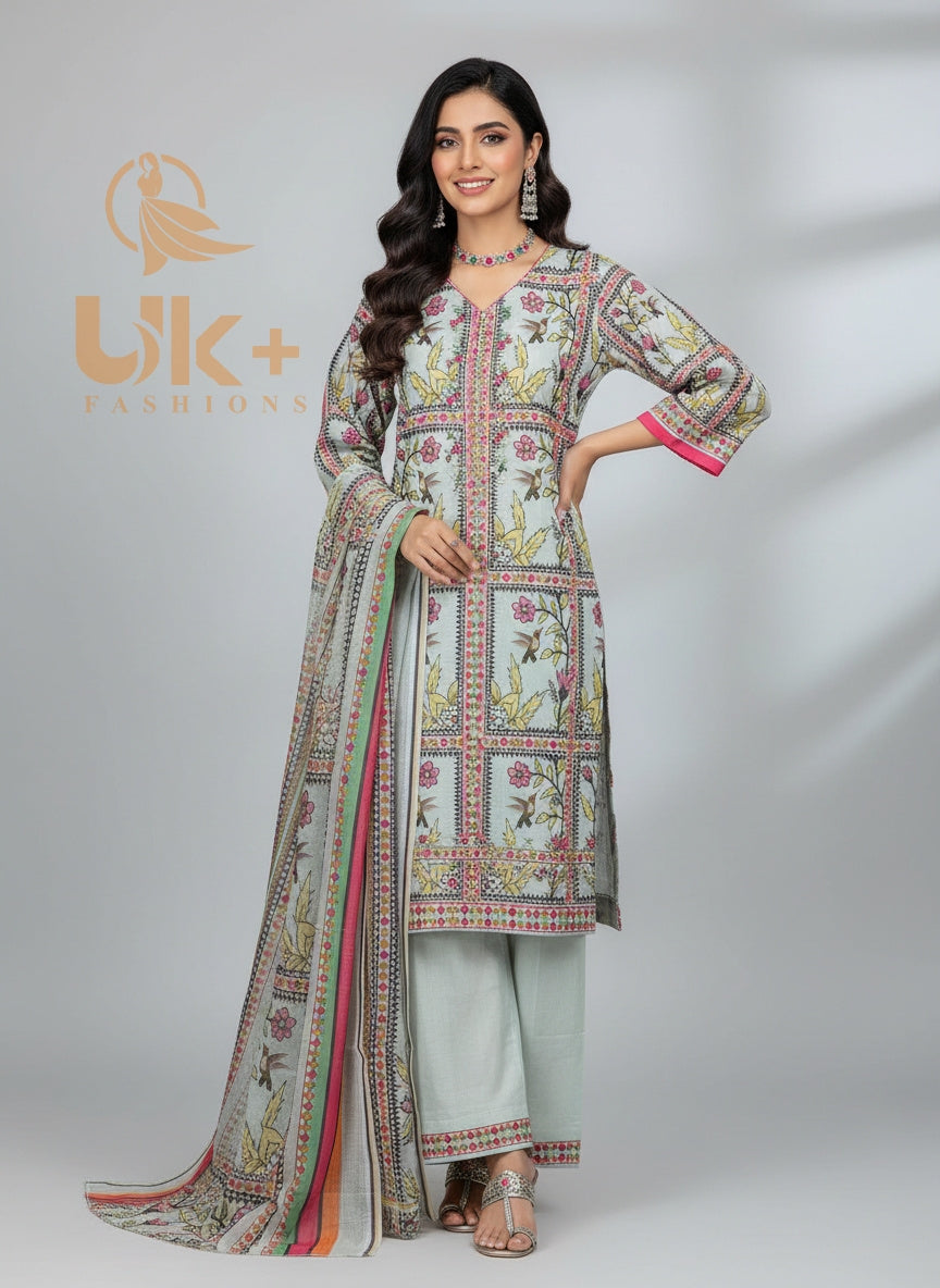 3Pc Bona Dora Printed Shirt, Plazo, Dupatta