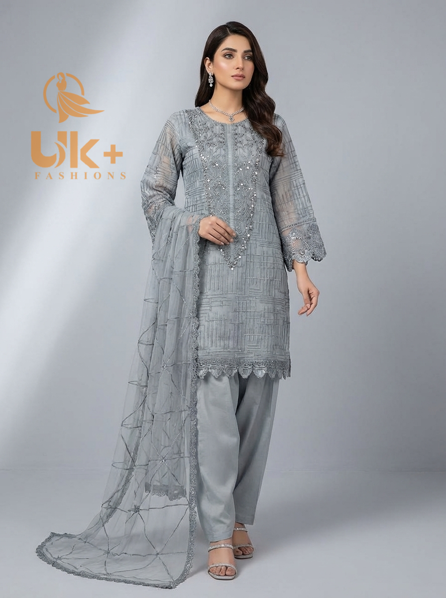 3Pc Embroidered Organza Shirt, Shalwar, Dupatta