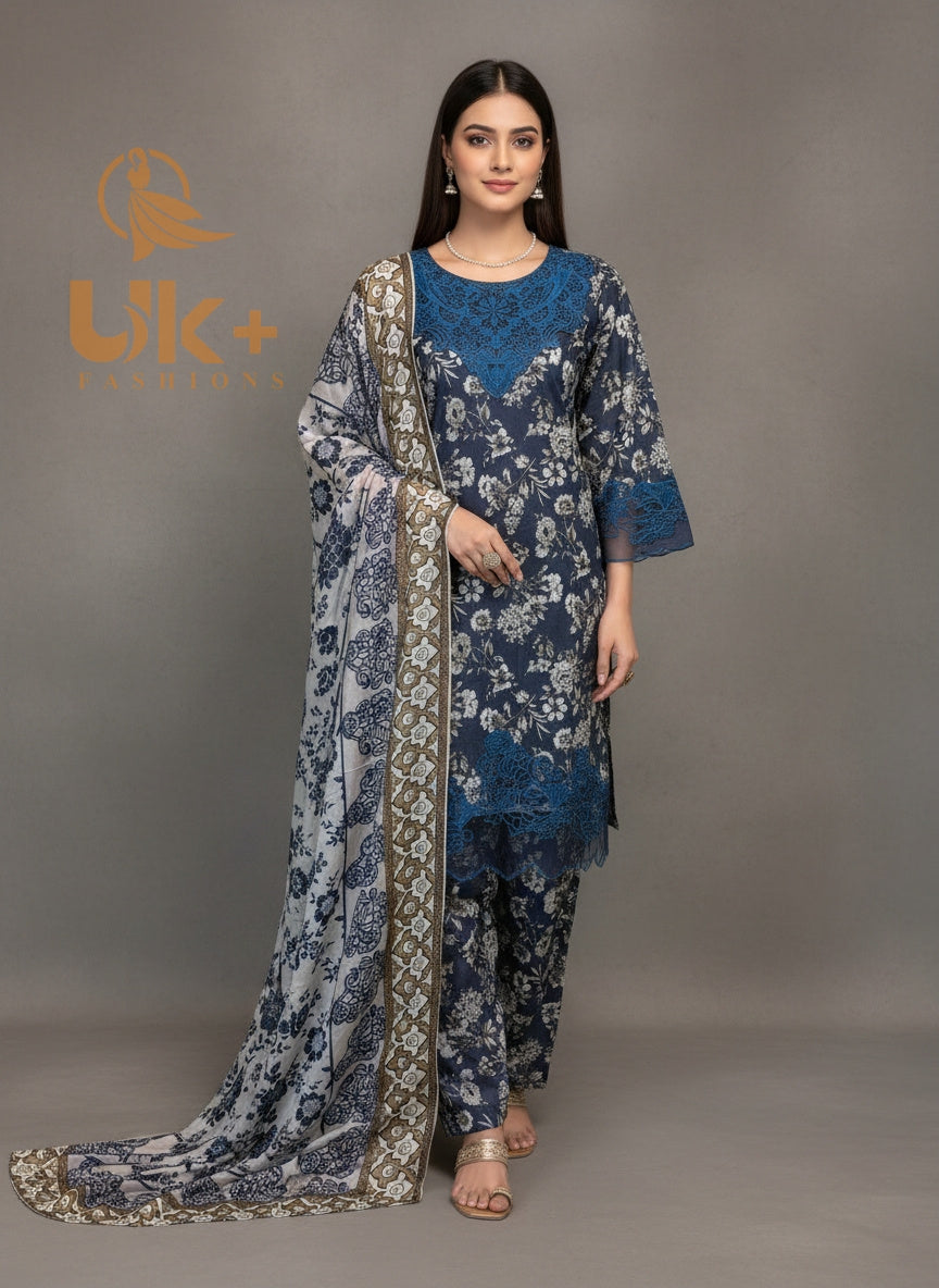 3Pc Printed Khaddar Shirt, Shlawar, Dupatta