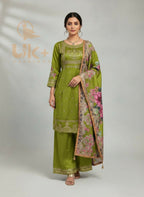 3Pc Embroidered Winter Khaadi Short Frock, Plazo, Dupatta