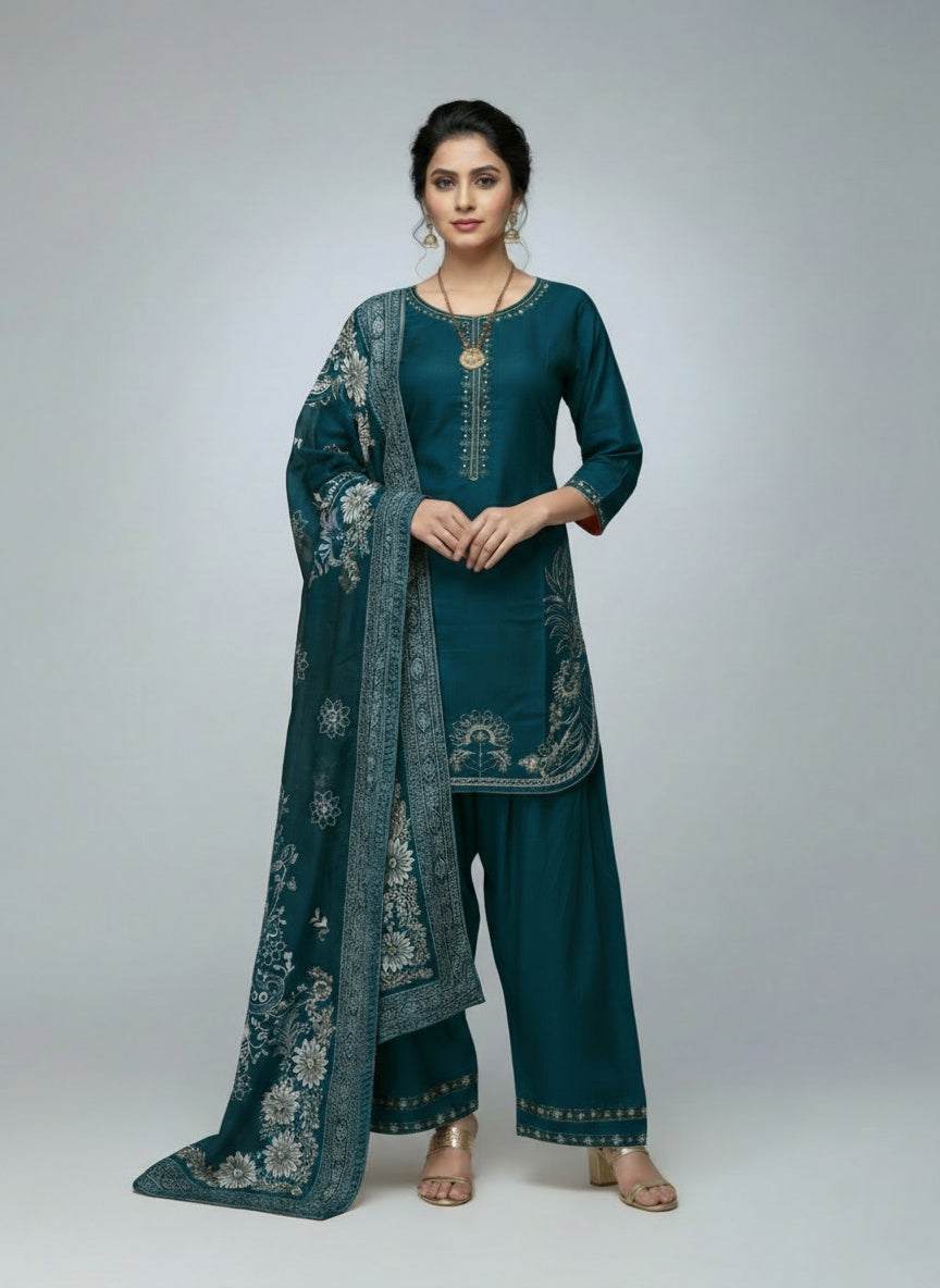 3Pc Embroidered Khaddar Shirt, Farshi shalwar, Dupatta