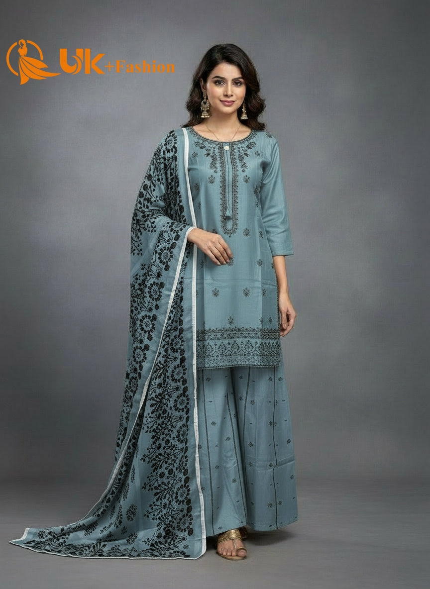 3pc Embroidered KHaddar Shirt, Plazo, Dupatta