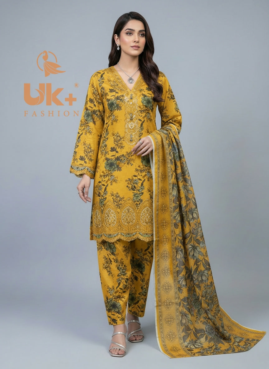 3Pc Printed & Patched Bona Dora Shirt, Plazo, Dupatta