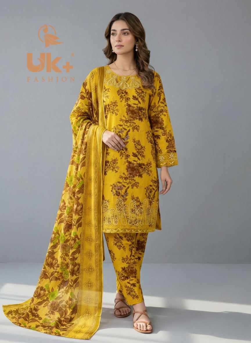 3Pc Printed & Patched Bona Dora Shirt, Plazo, Dupatta