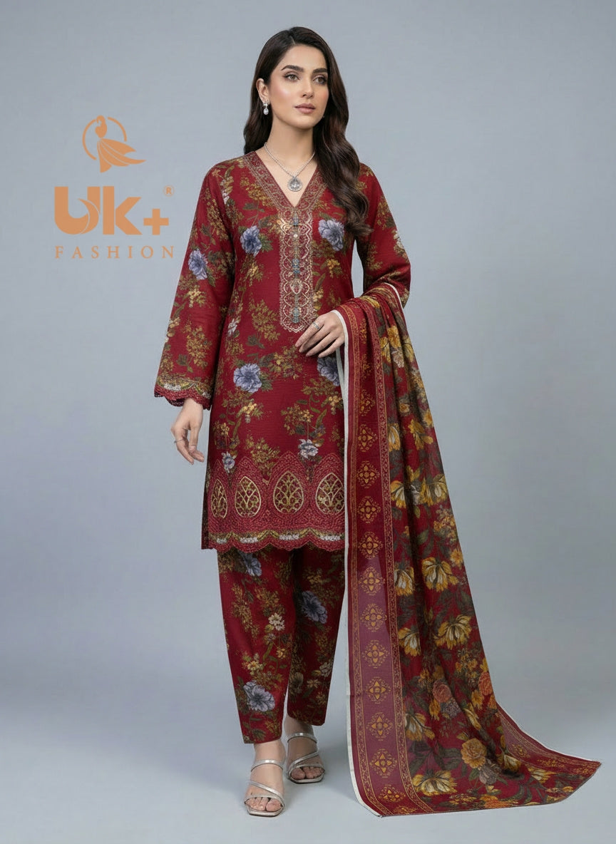 3Pc Printed & Patched Bona Dora Shirt, Plazo, Dupatta