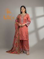 3Pc Embroidered Winter Khaadi Shirt, Plazo, Dupatta