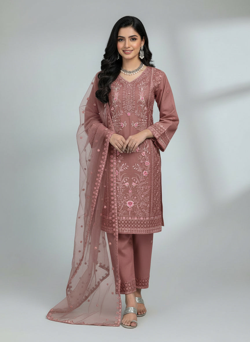 3Pc Embroidered Organza Shirt Shalwar Dupatta