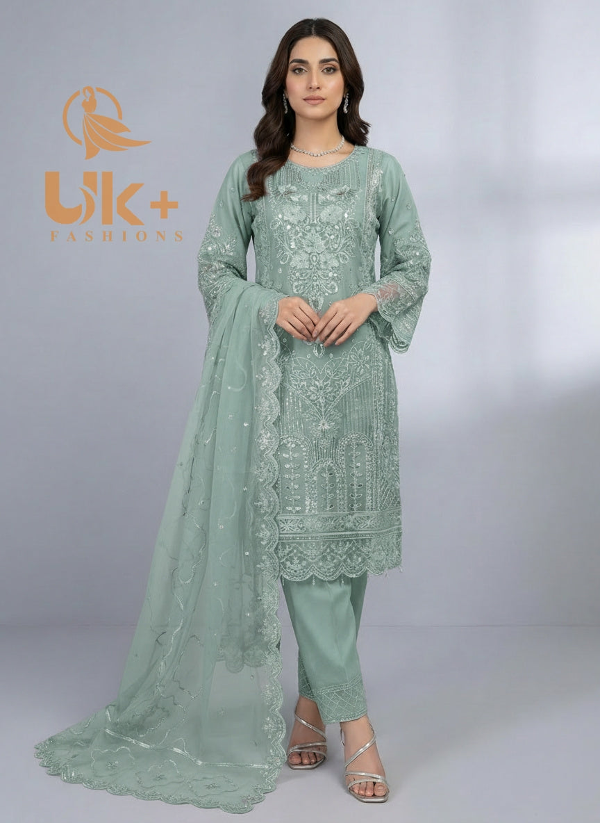 3Pc Embroidered Organza, Shirt, Shalwar and Dupatta