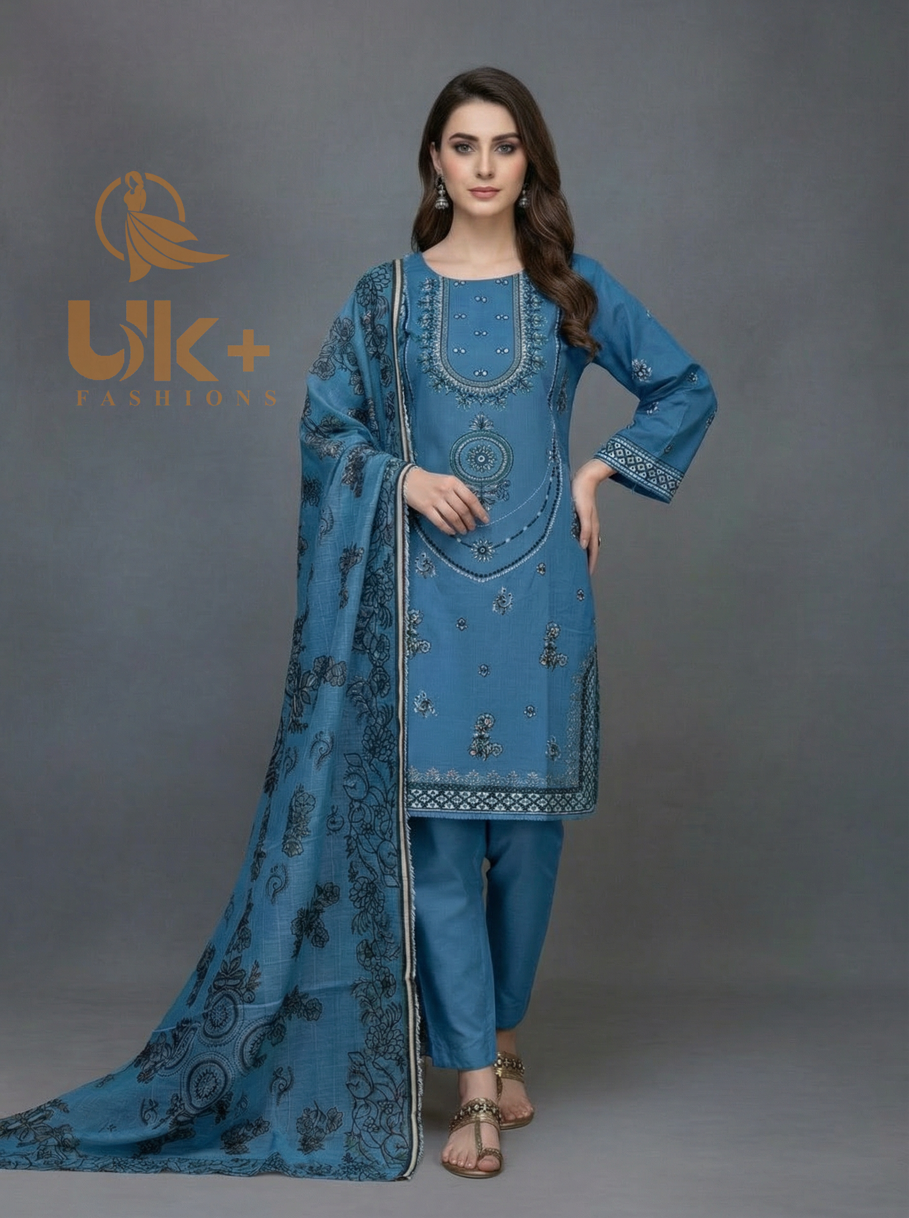 3Pc Embroidered Cotton Shirt, Shalwar, Dupatta