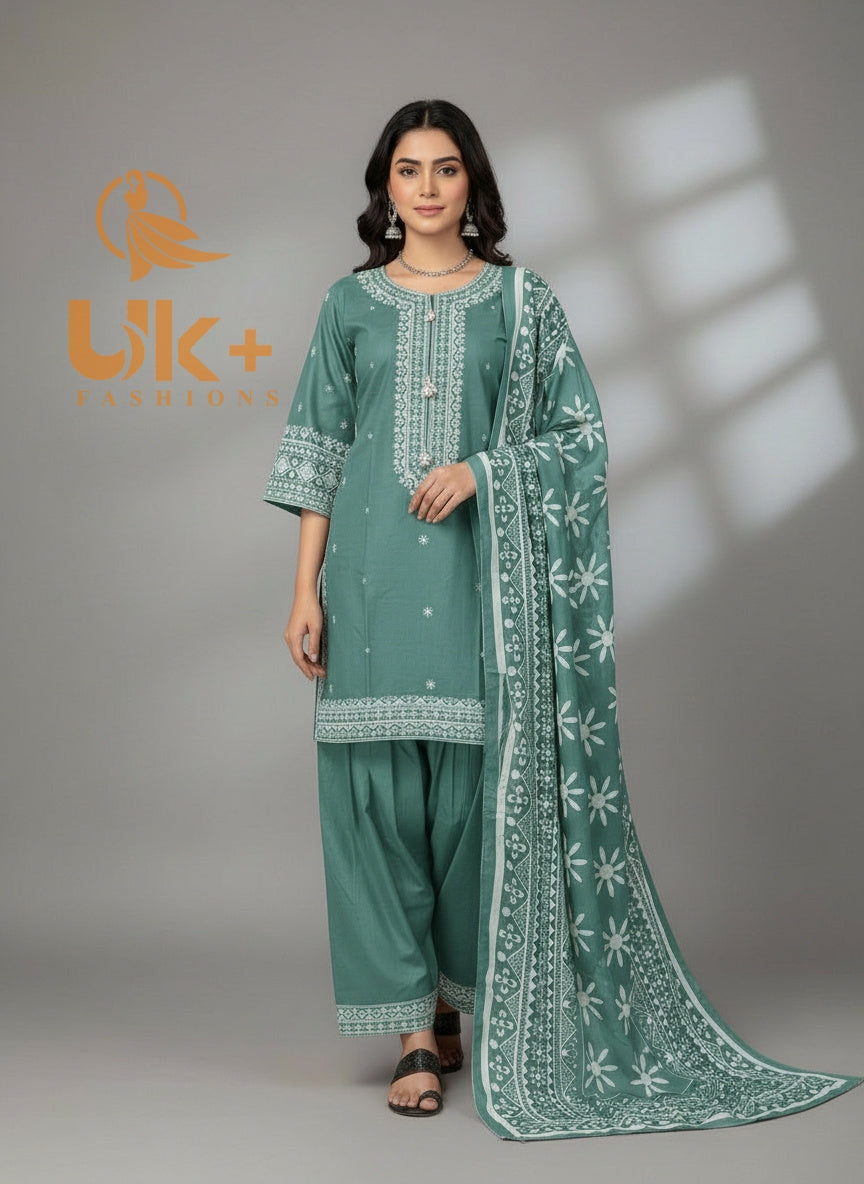 3Pc Embroidered Khaddar Shirt, Farshi Shalwar, Dupatta