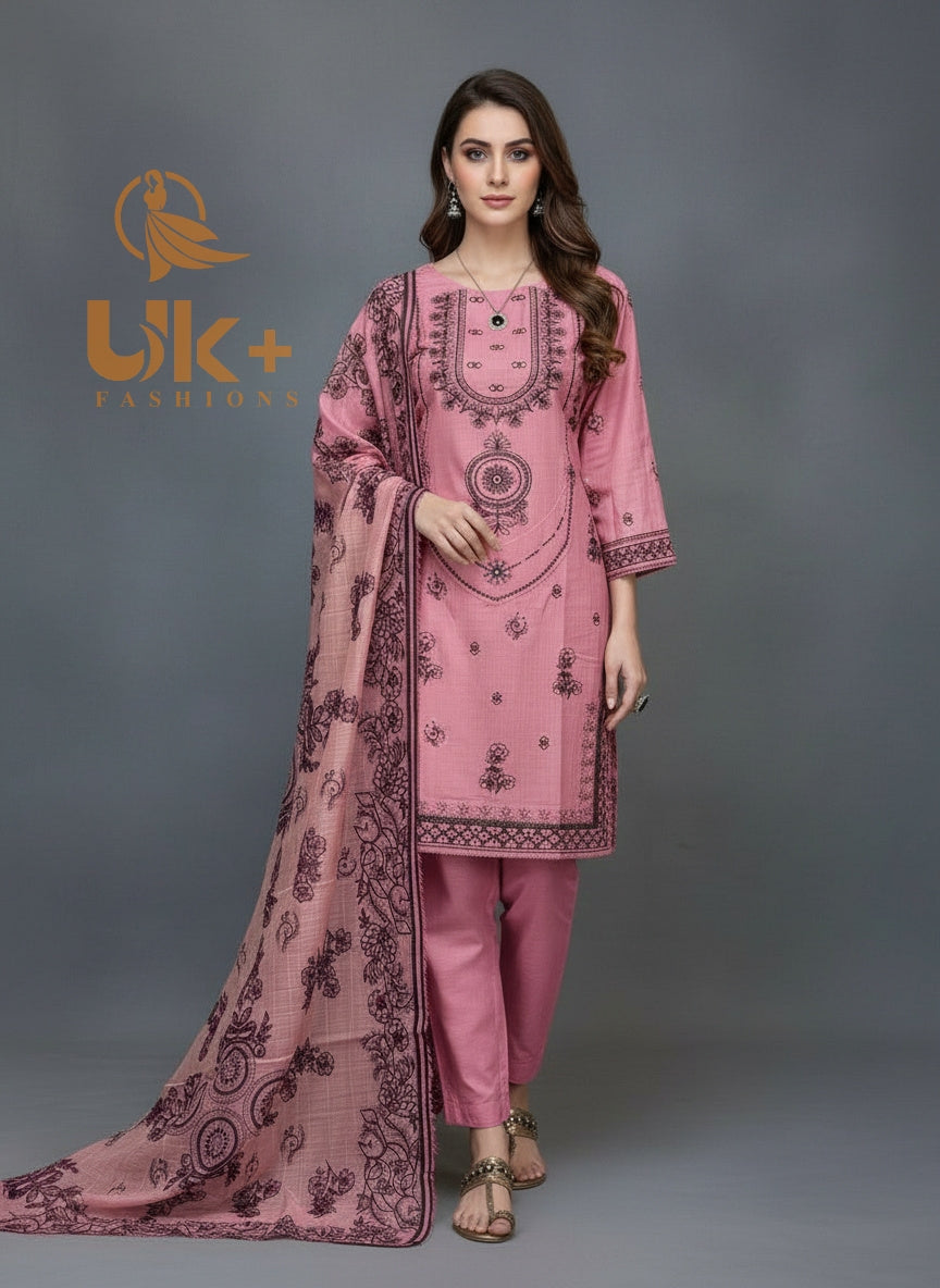 3Pc Embroidered Cotton Shirt, Shalwar, Dupatta