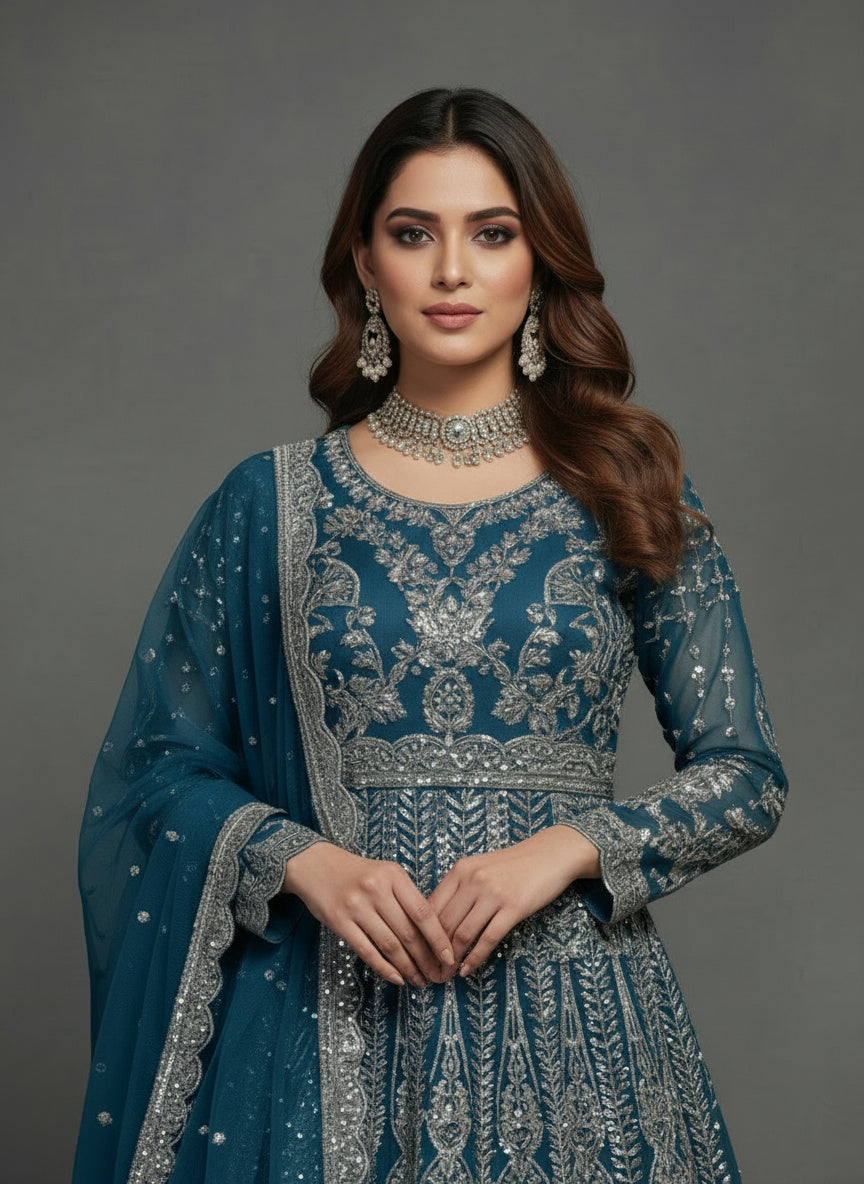 2Pc Embroided Bridal Maxi, Kameez and Dupatta