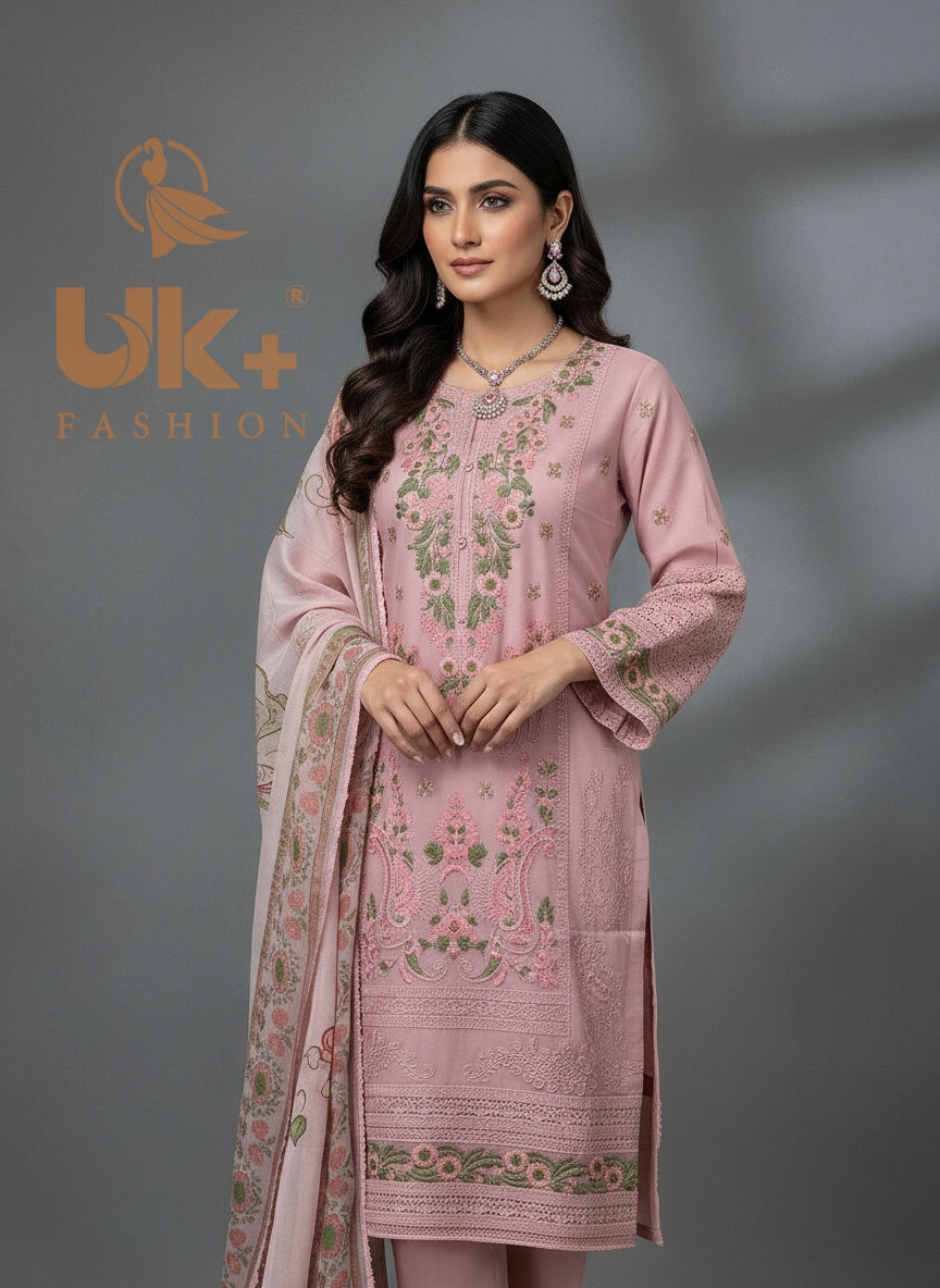 3Pc Embroidered Organza Shirt, Shalwar, Dupatta