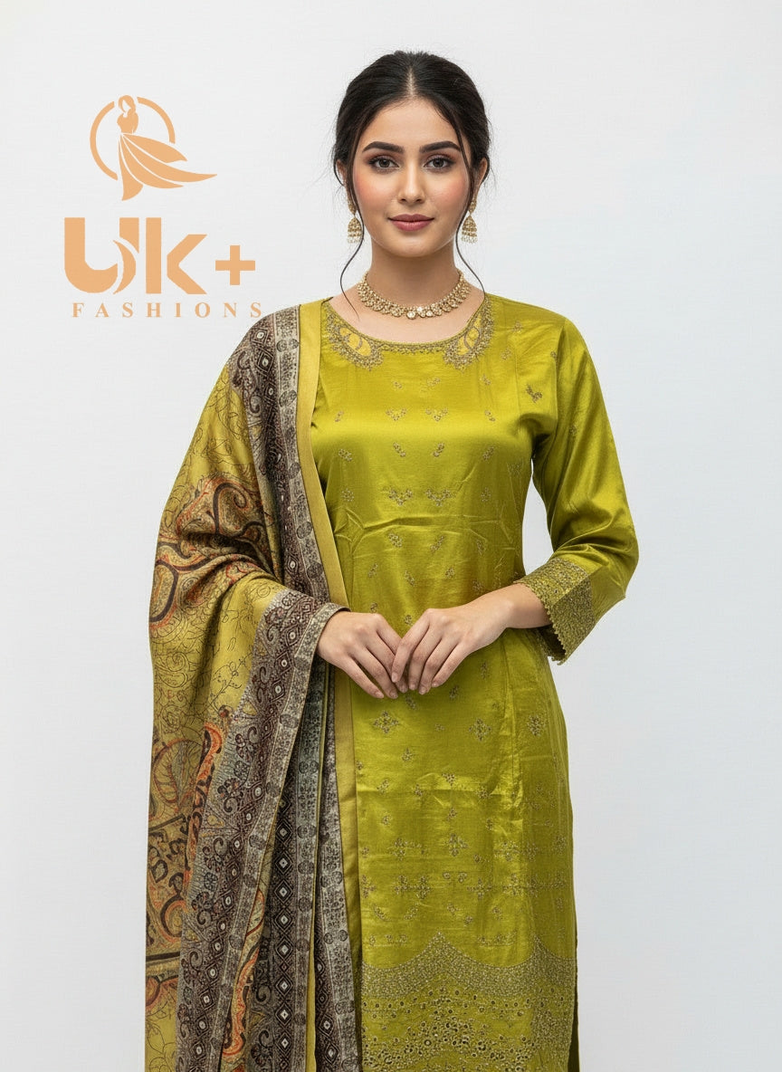 3Pc Embroidered Winter Khaadi Shirt, Shalwar, Dupatta