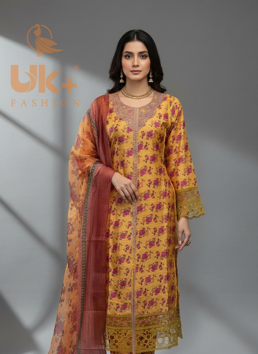 3Pc Printed Bona Dora Shirt, Trouser, Dupatta