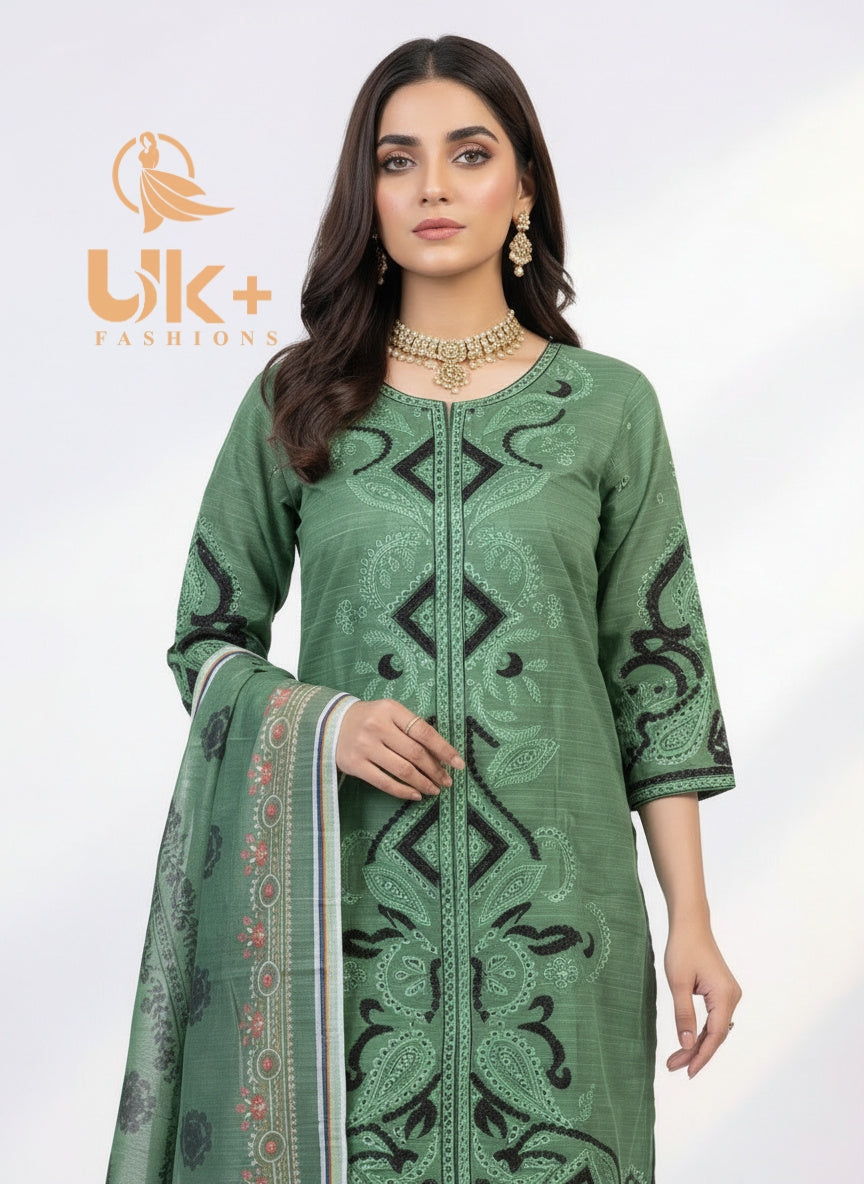 3Pc Embroidered Cotton Shirt, Shalwar, Dupatta