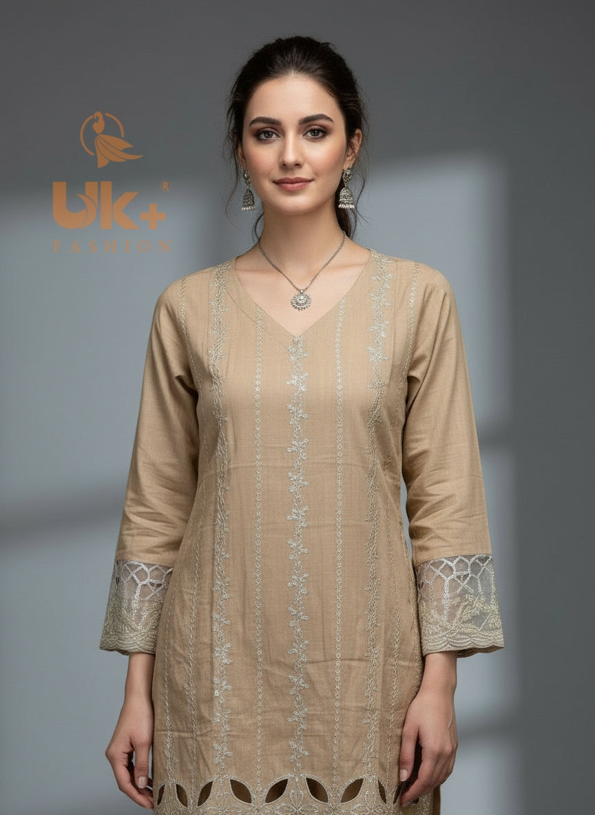 2Pc Embroidered Khaddar Shirt, Trouser, Dupatta.