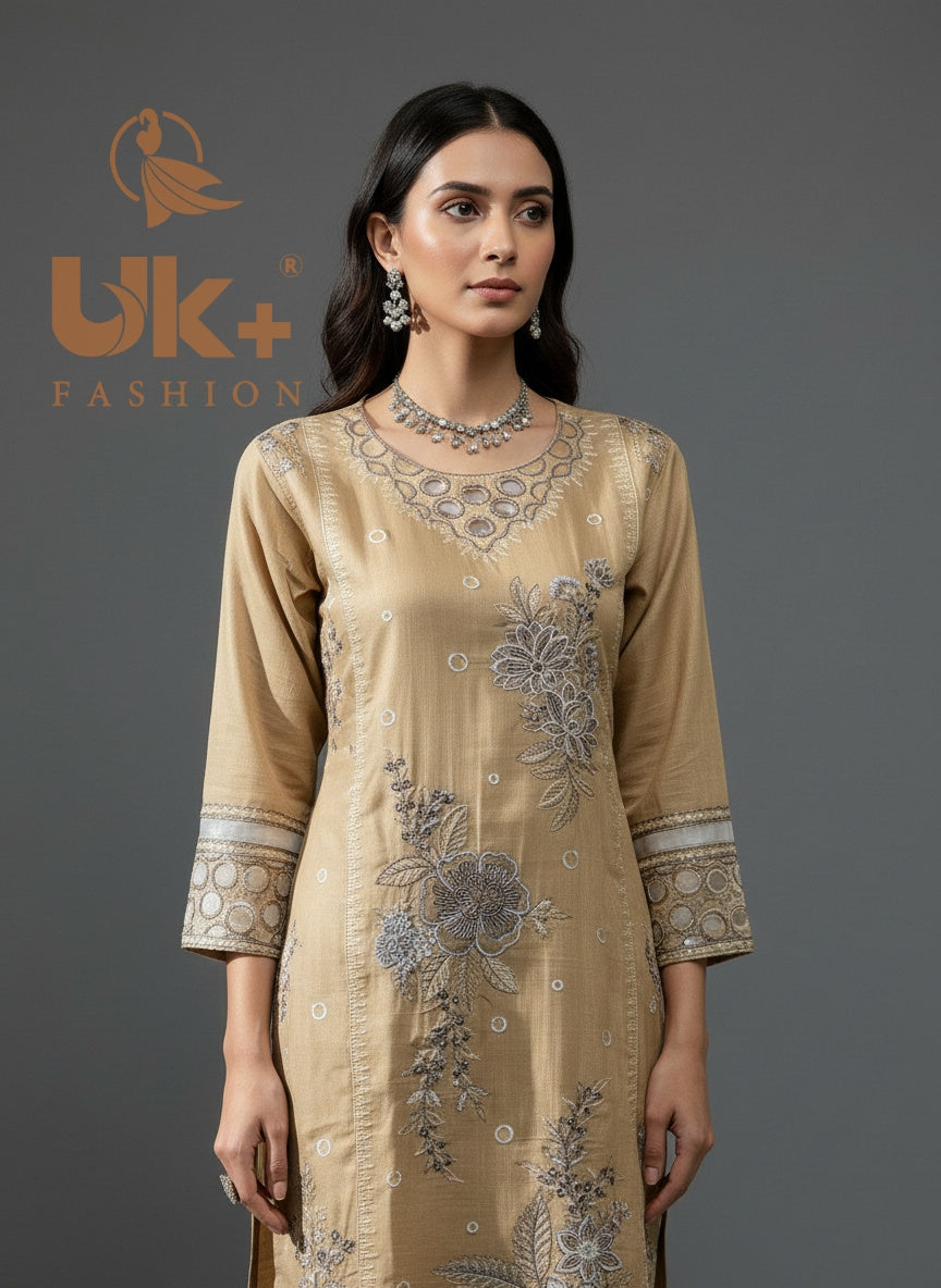 2Pc Embroidered Khaddar Shirt, Trouser, Dupatta