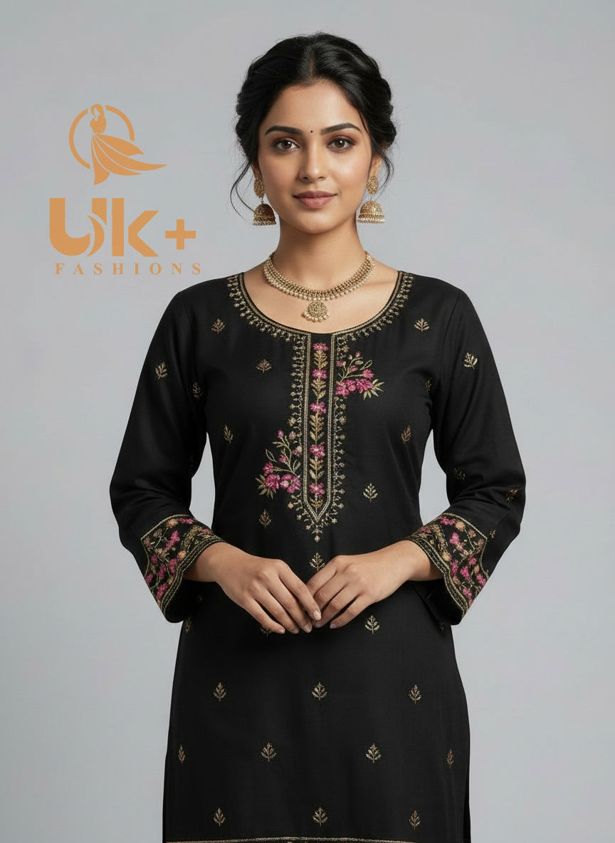 2Pc Embroidered Khaddar Shirt, Plazo