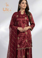 3Pc Embroidered Silk Shirt, Plazo, Dupatt