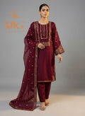 3Pc Embroidered Silk Shirt, Shalwar, Dupatta
