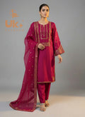 3Pc Embroidered Silk Shirt, Shalwar, Dupatta