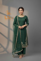 3Pc Embroidered Kattan Silk Shirt, Shalwar, Dupatta